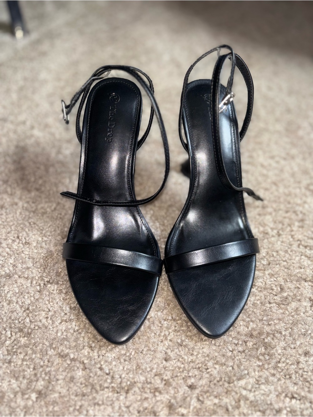 Women's Black Strappy Pointed-Toe Heeled Sandals